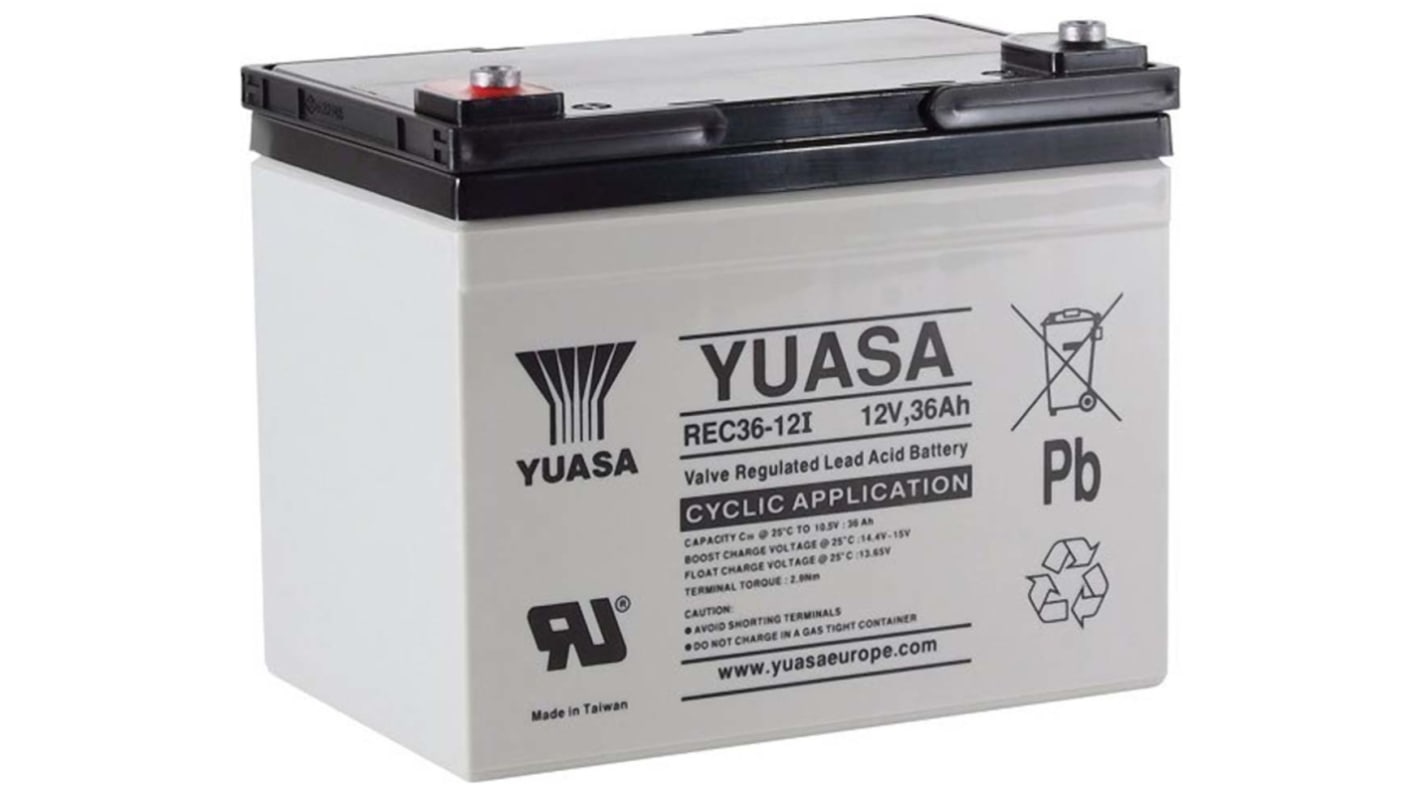 Batteria al piombo sigillata Yuasa, 12V, 36Ah, 196 x 132 x 158mm, -15 → +50°C