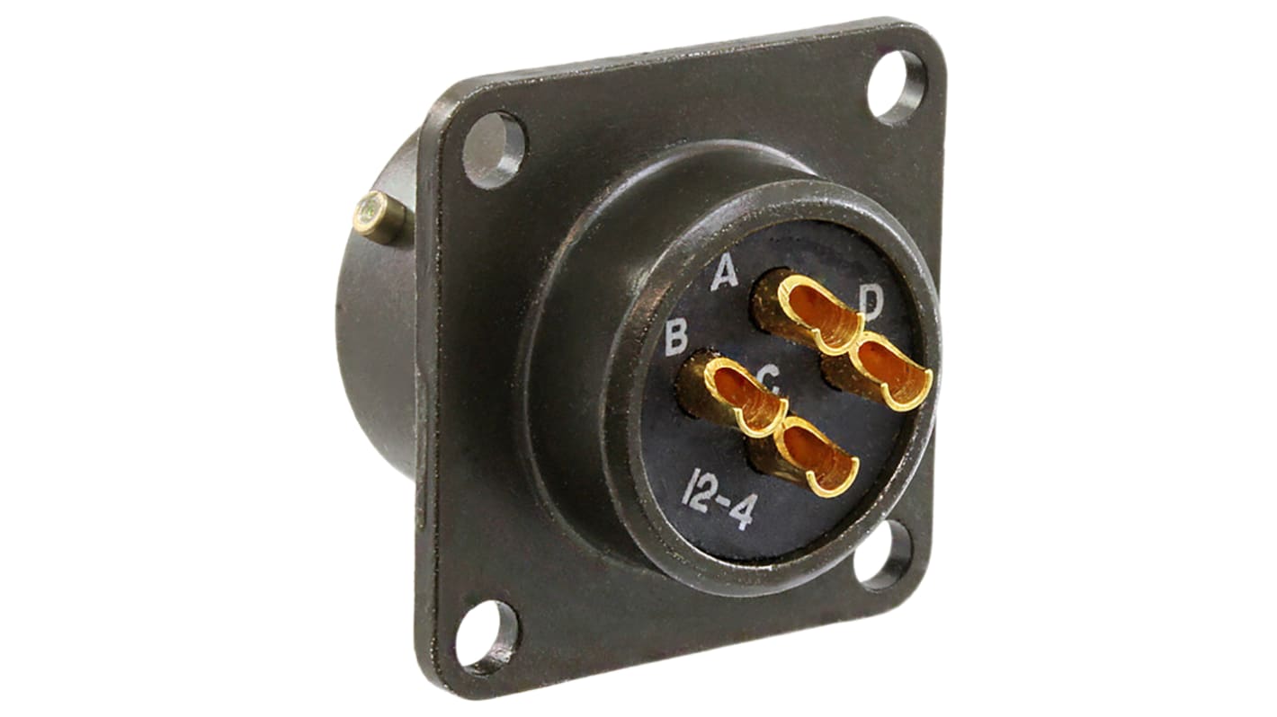 Amphenol, PT 4 Way Panel Mount MIL Spec Circular Connector Receptacle, Pin Contacts,Shell Size 12, Bayonet,