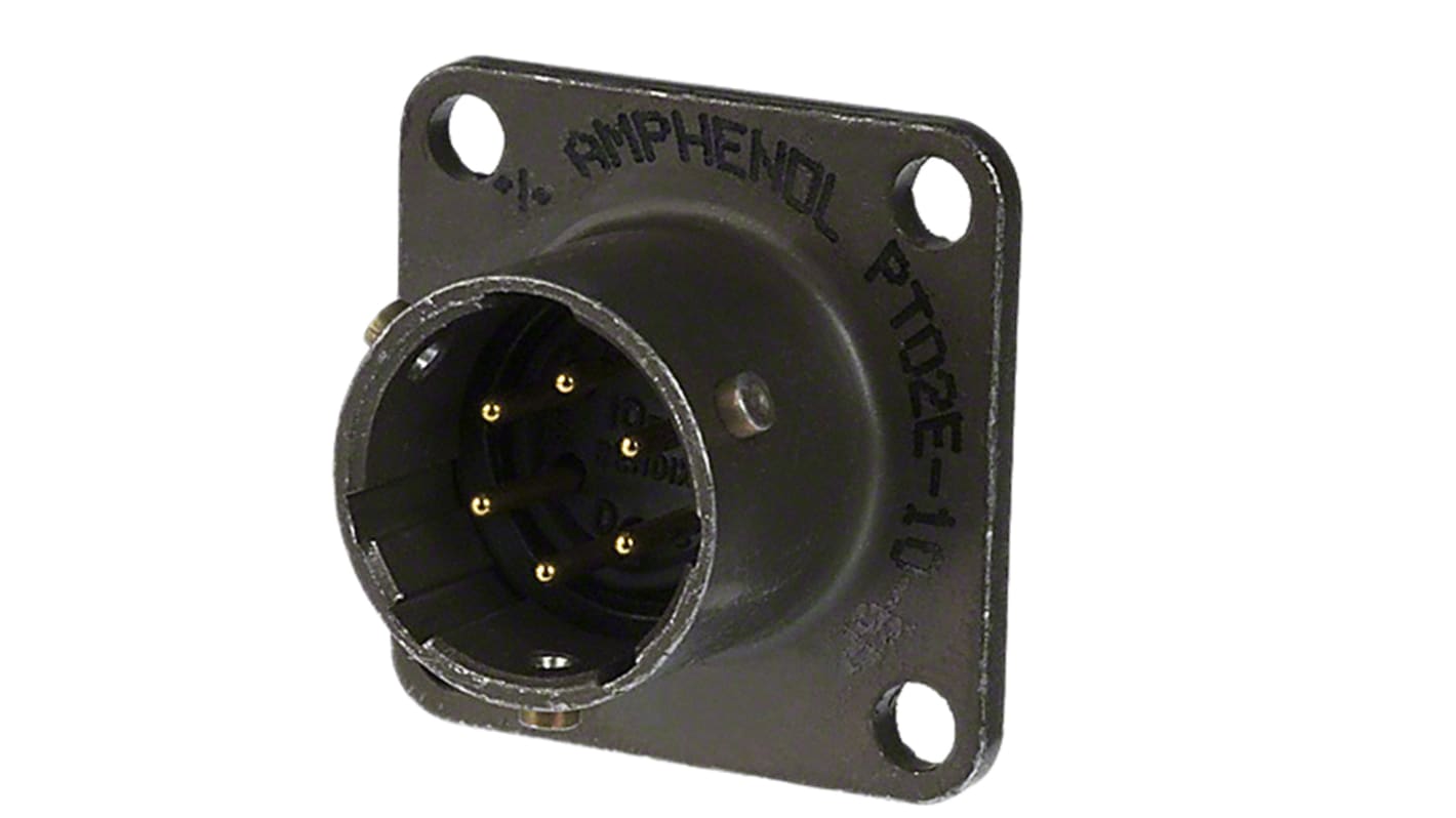 Amphenol Industrial, PT 6 Way Panel Mount MIL Spec Circular Connector Receptacle, Pin Contacts,Shell Size 10, Bayonet,