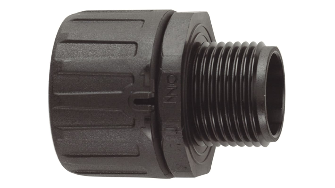 Racor para conducto Flexicon, Recto de Nylon 66 Negro, tamaño nom. 10mm, rosca M16, IP66