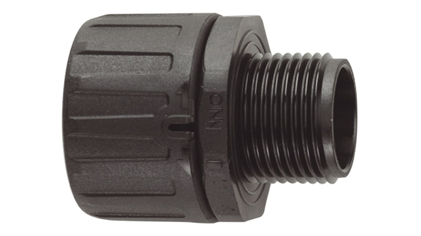 Racor para conducto Flexicon, Recto de Nylon 66 Negro, tamaño nom. 21mm, rosca M20, IP66