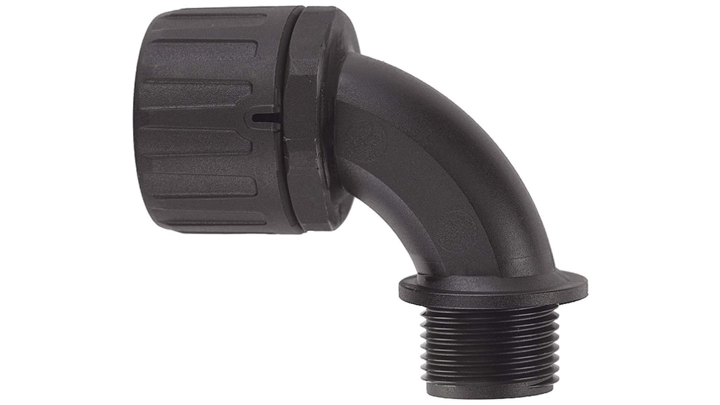 Flexicon 90° Elbow, Conduit Fitting, 21mm Nominal Size, M20, Nylon 66, Black