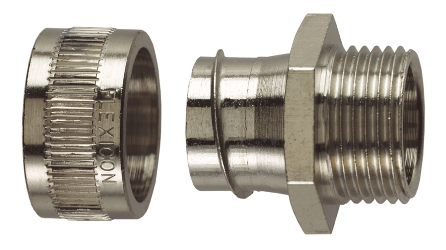 Flexicon Fixed External, Conduit Fitting, 16mm Nominal Size, M16, Nickel Plated Brass