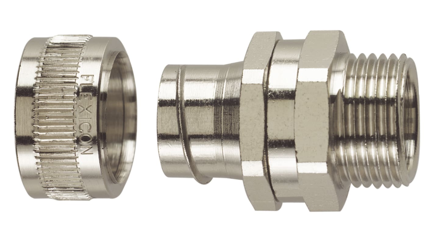 Flexicon Straight, Swivel, Conduit Fitting, 20mm Nominal Size, M20, Nickel Plated Brass