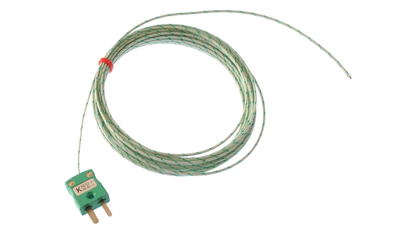 Termopar tipo K RS PRO, Ø sonda 1/0.508mm x 5m, temp. máx +350°C, cable de 5m, conexión , con conector miniatura