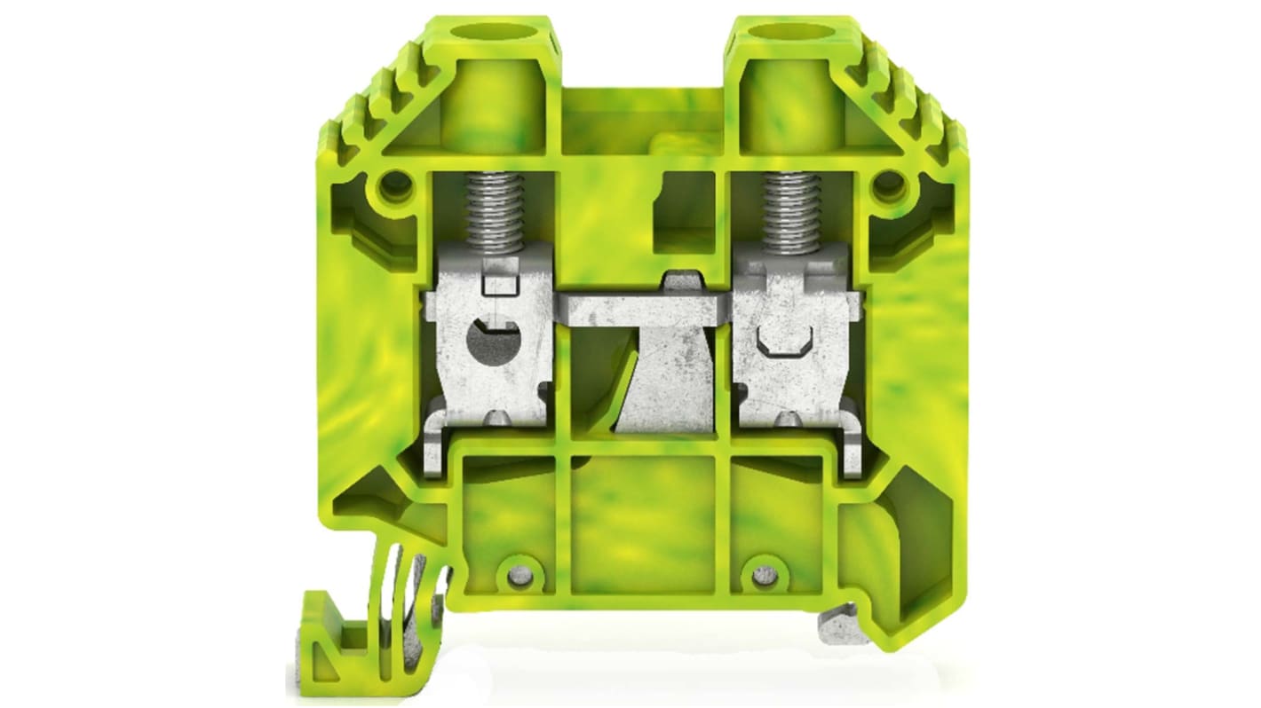 RS PRO Green, Yellow Earth Terminal Block, Single-Level, Screw Termination