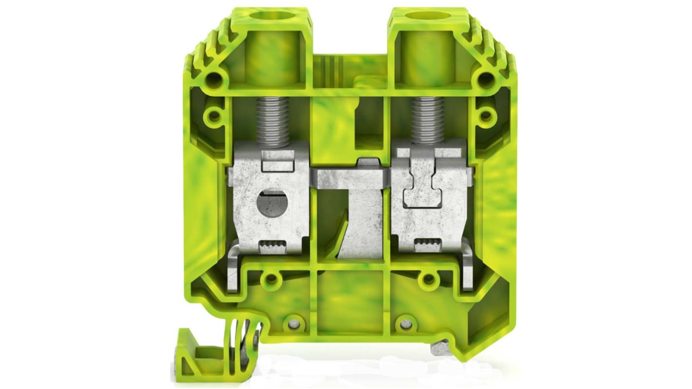 RS PRO Green, Yellow Earth Terminal Block, Single-Level, Screw Termination