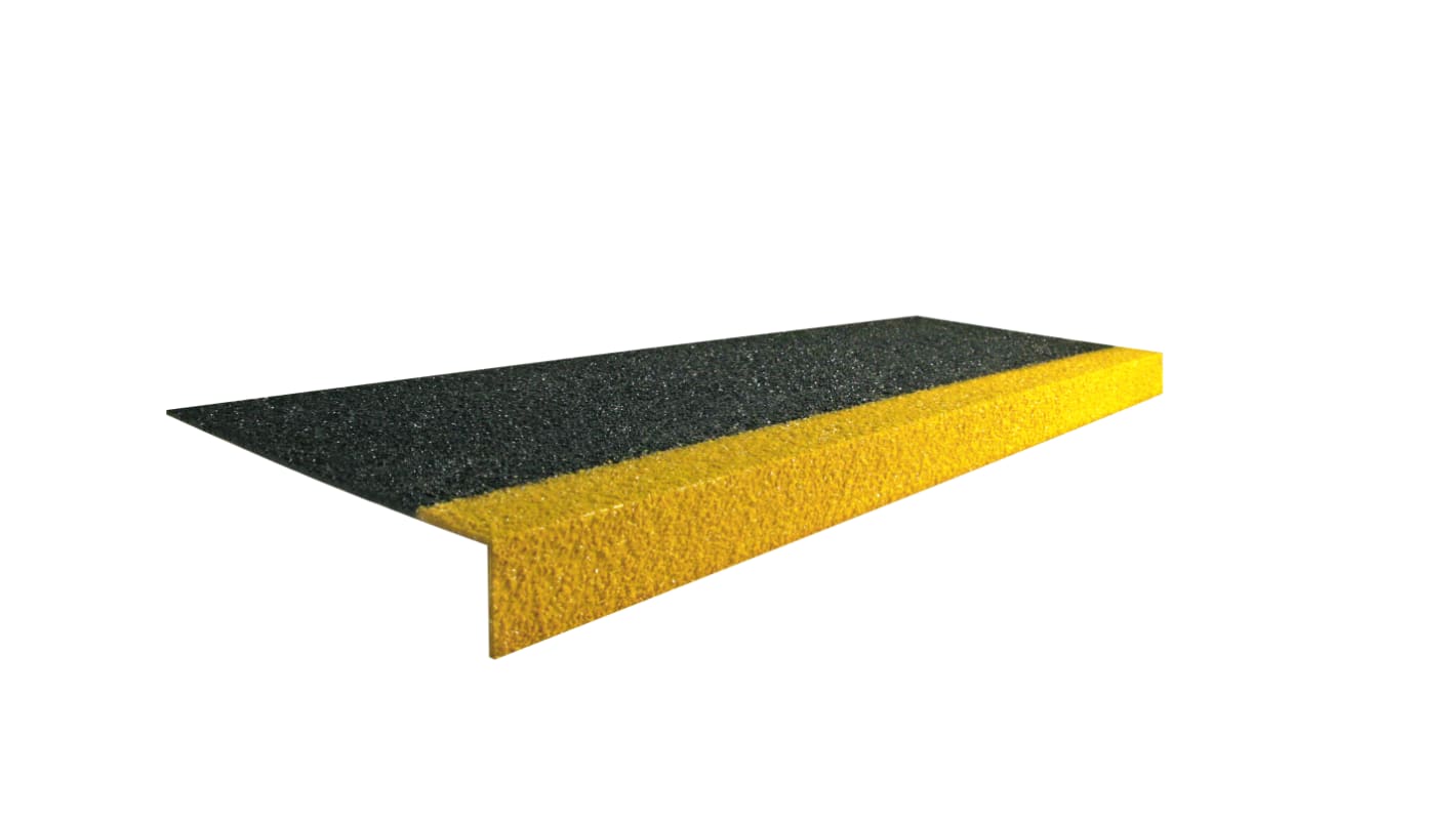 Escalón Coba Europe GRP Stair Tread de Plástico reforzado con fibra de vidrio, Carburo de silicio Negro/amarillo, ,