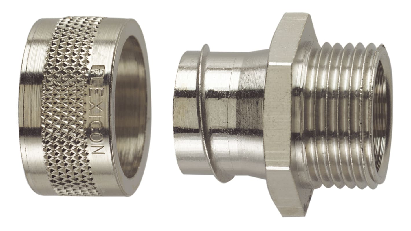 Flexicon Straight, Conduit Fitting, 16mm Nominal Size, M20, Nickel Plated Brass