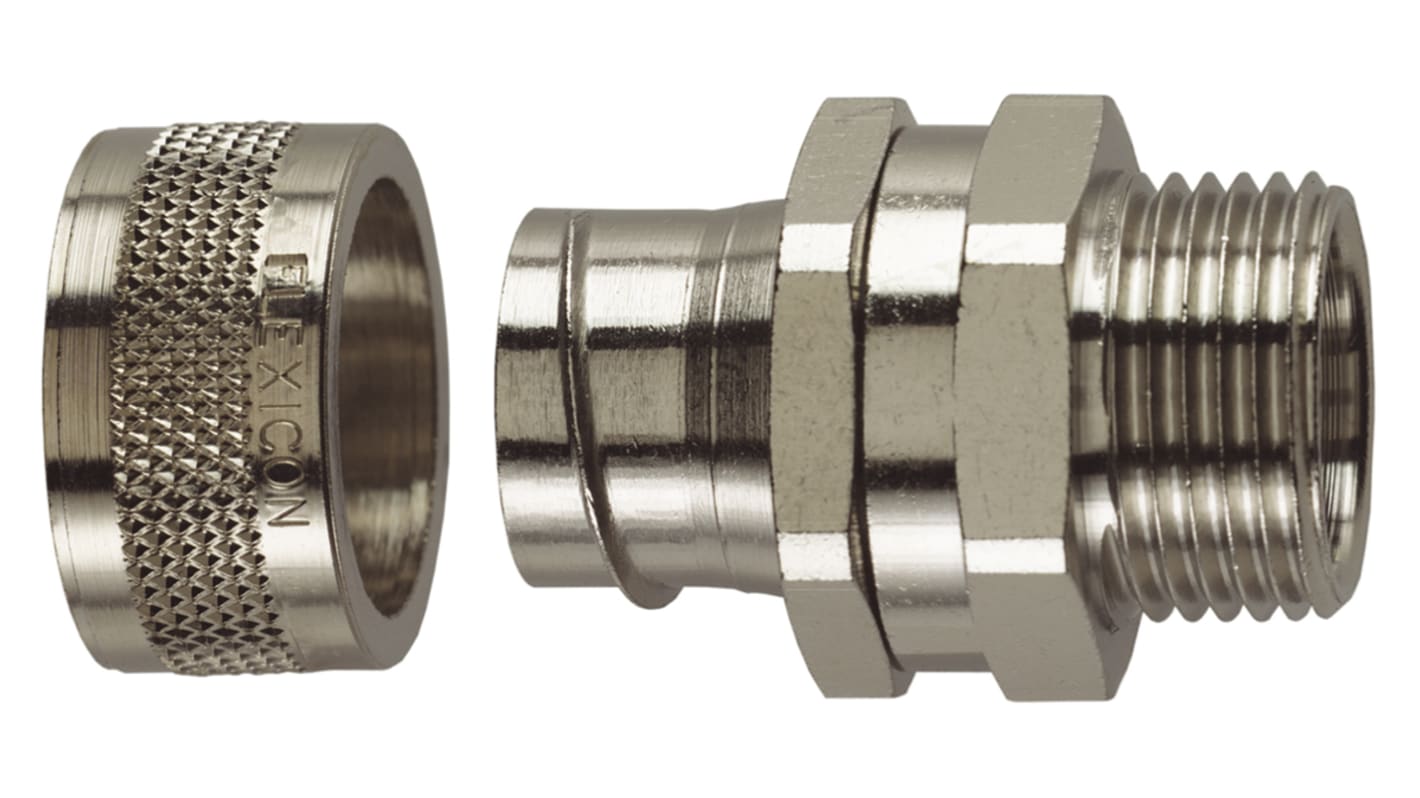 Flexicon Straight, Conduit Fitting, 63mm Nominal Size, M63, Nickel Plated Brass