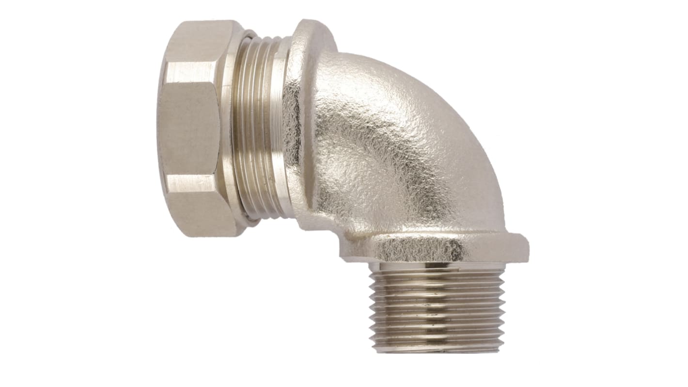 Flexicon 90° Elbow, Conduit Fitting, 20mm Nominal Size, M20, Nickel Plated Brass