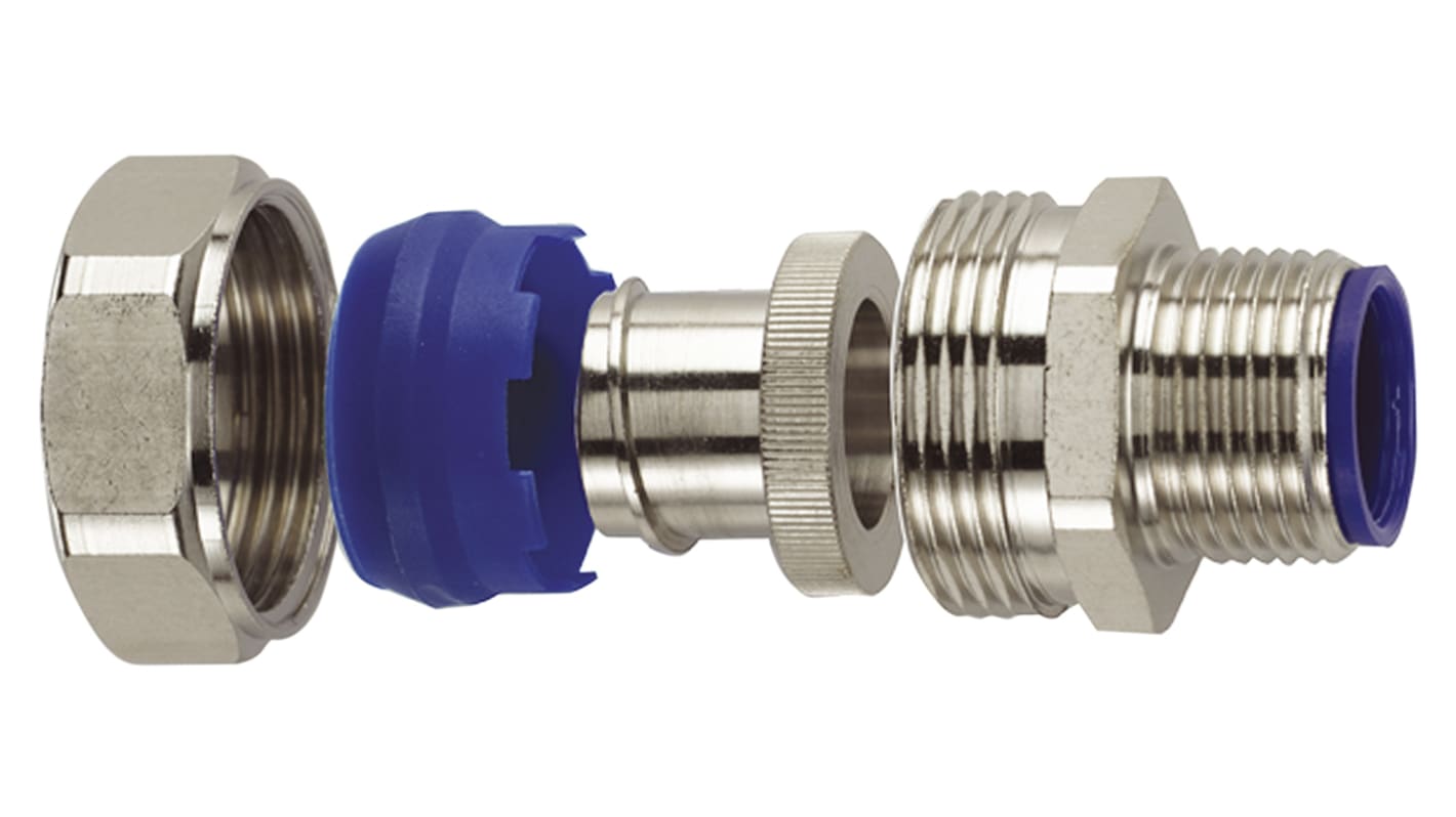 Raccord de gaine Flexicon série LTP M20, taille 20mm en Laiton nickelé, IP66, IP67, IP68, IP69K