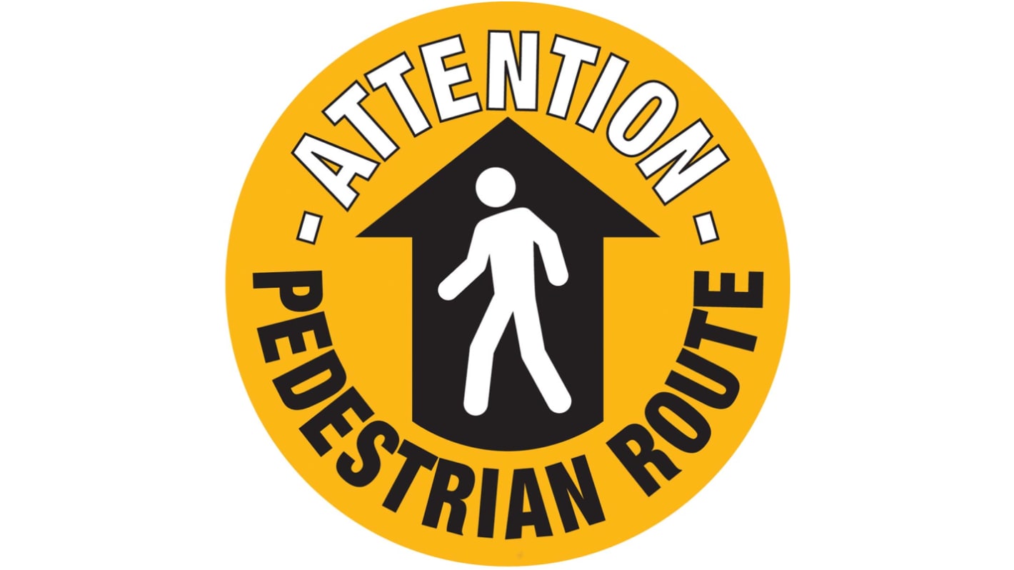 RS PRO 危険警告ラベル Attention - Pedestrian Route 英語語 PVC 黄 エリアハザード フロアサイン