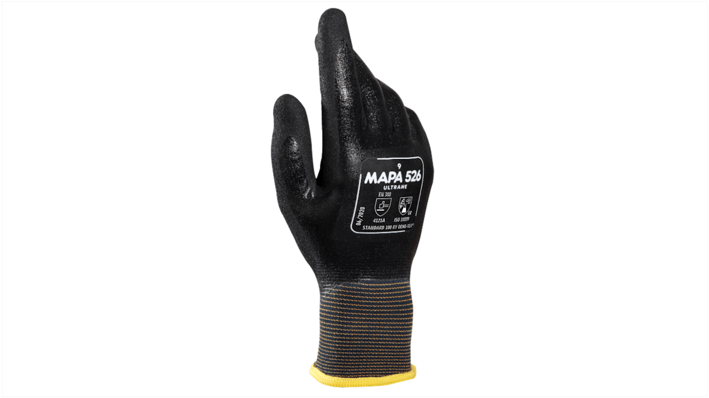 Guantes de trabajo de Nitrilo Negro Mapa serie ULTRANE 526, talla 8, M, con recubrimiento de Nitrilo, Uso general