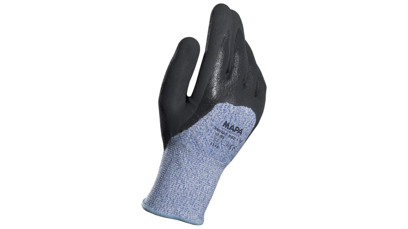 Guantes de trabajo de HPPE Azul Mapa serie KRYTECH 582, talla 10, L, con recubrimiento de Nitrilo