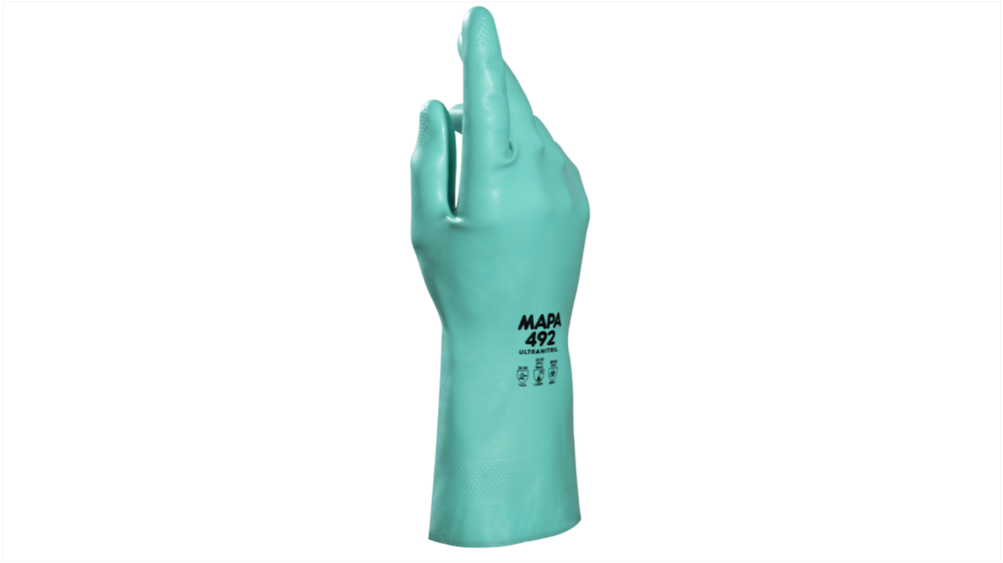 Mapa ULTRANITRIL 492 Green Nitrile Chemical Resistant Work Gloves, Size 9, Nitrile Coating