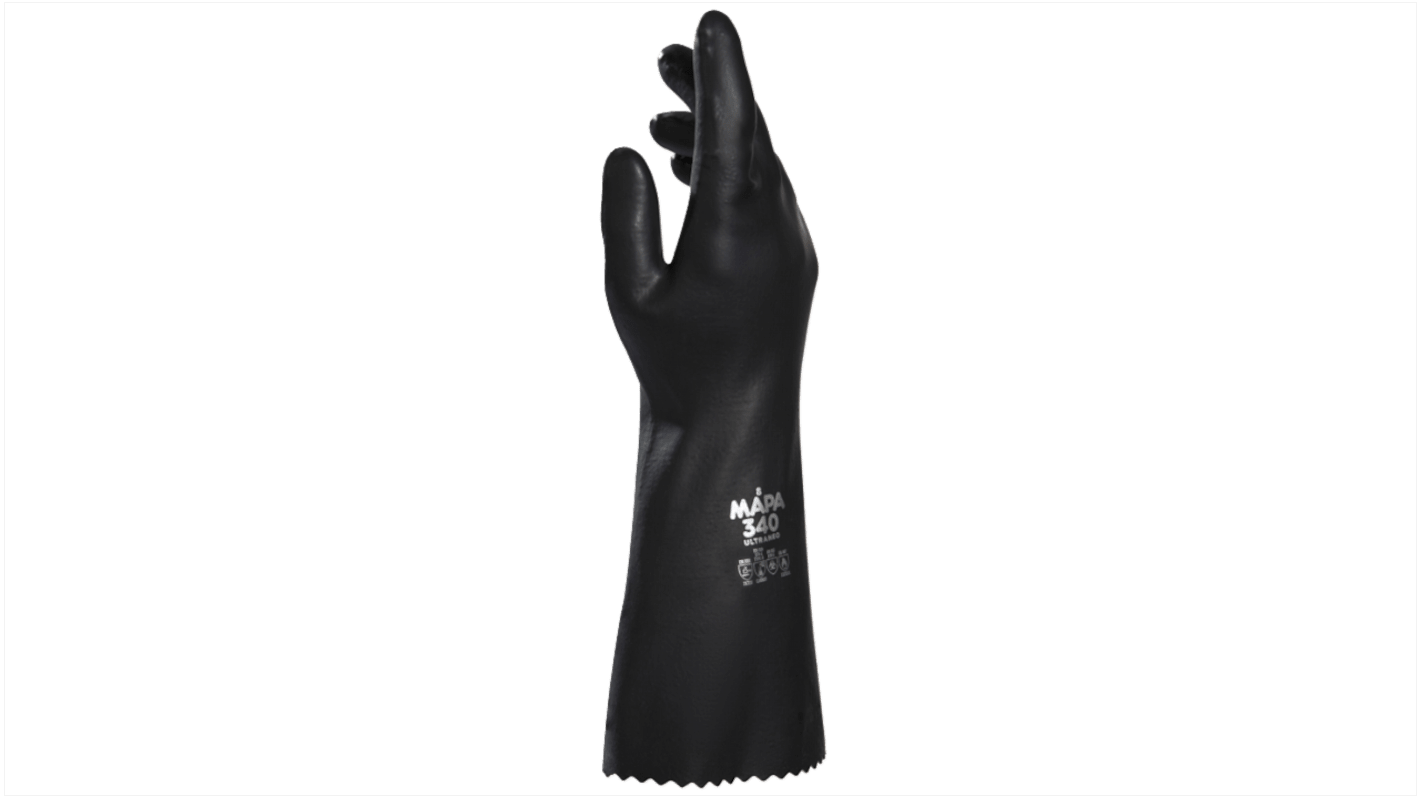 Mapa ULTRANEO 340 Black Latex Chemical Resistant Work Gloves, Size 9, Latex, Neoprene Coating