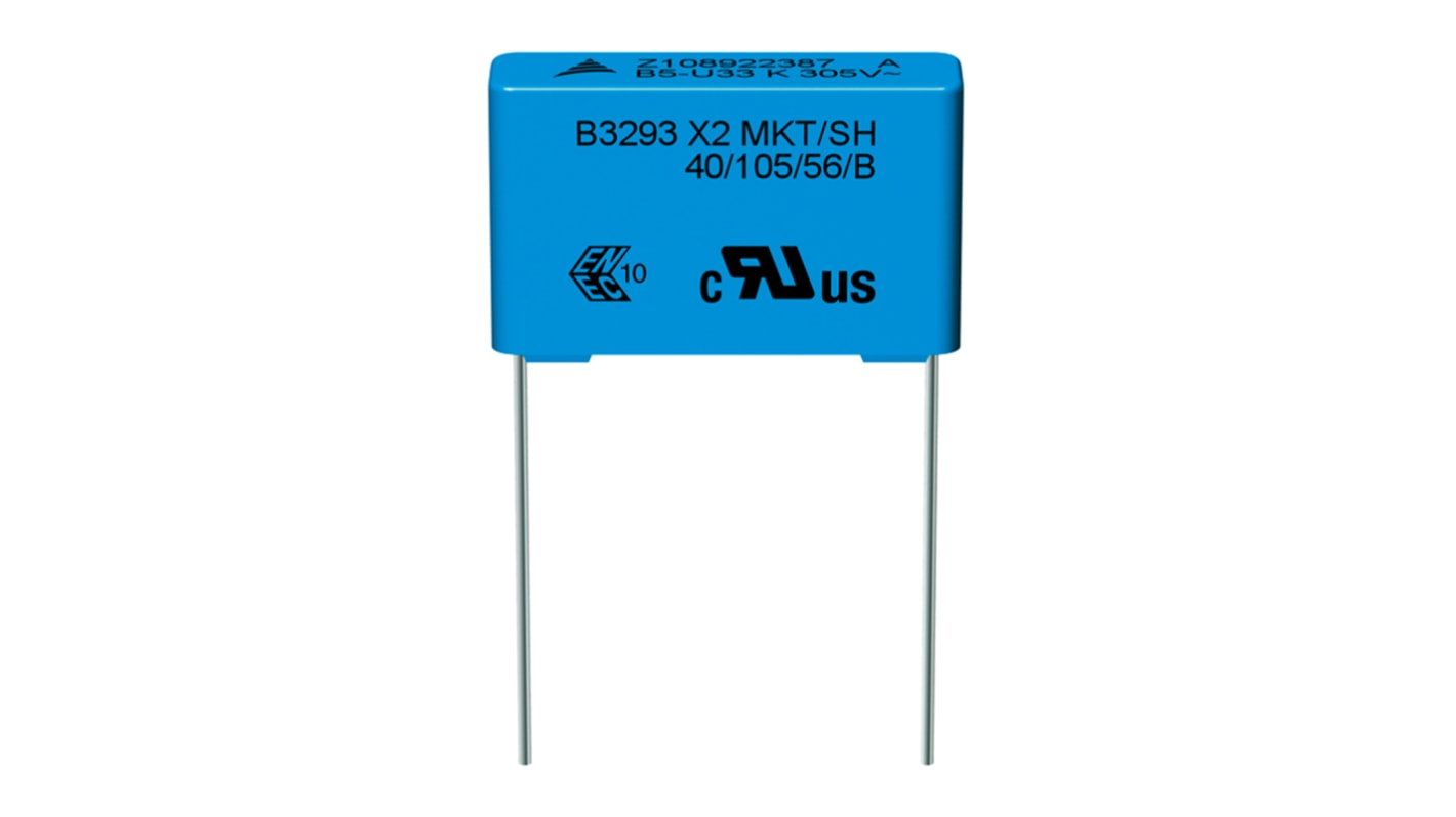 EPCOS B3293 Metallised Polyester Film Capacitor, 305V ac, ±10%, 100nF, Through Hole