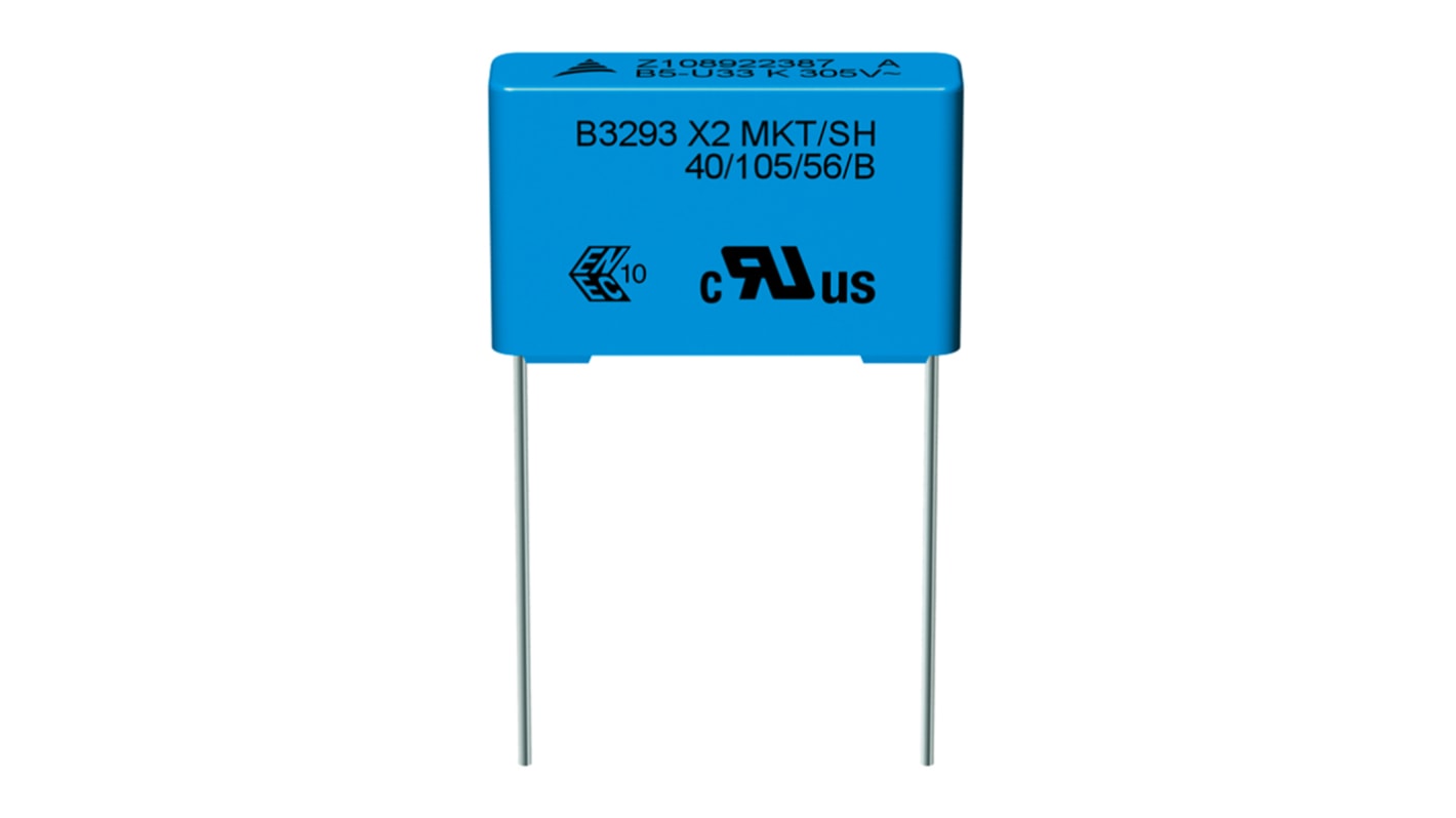 EPCOS B3293 Metallised Polyester Film Capacitor, 305V ac, ±10%, 220nF, Through Hole