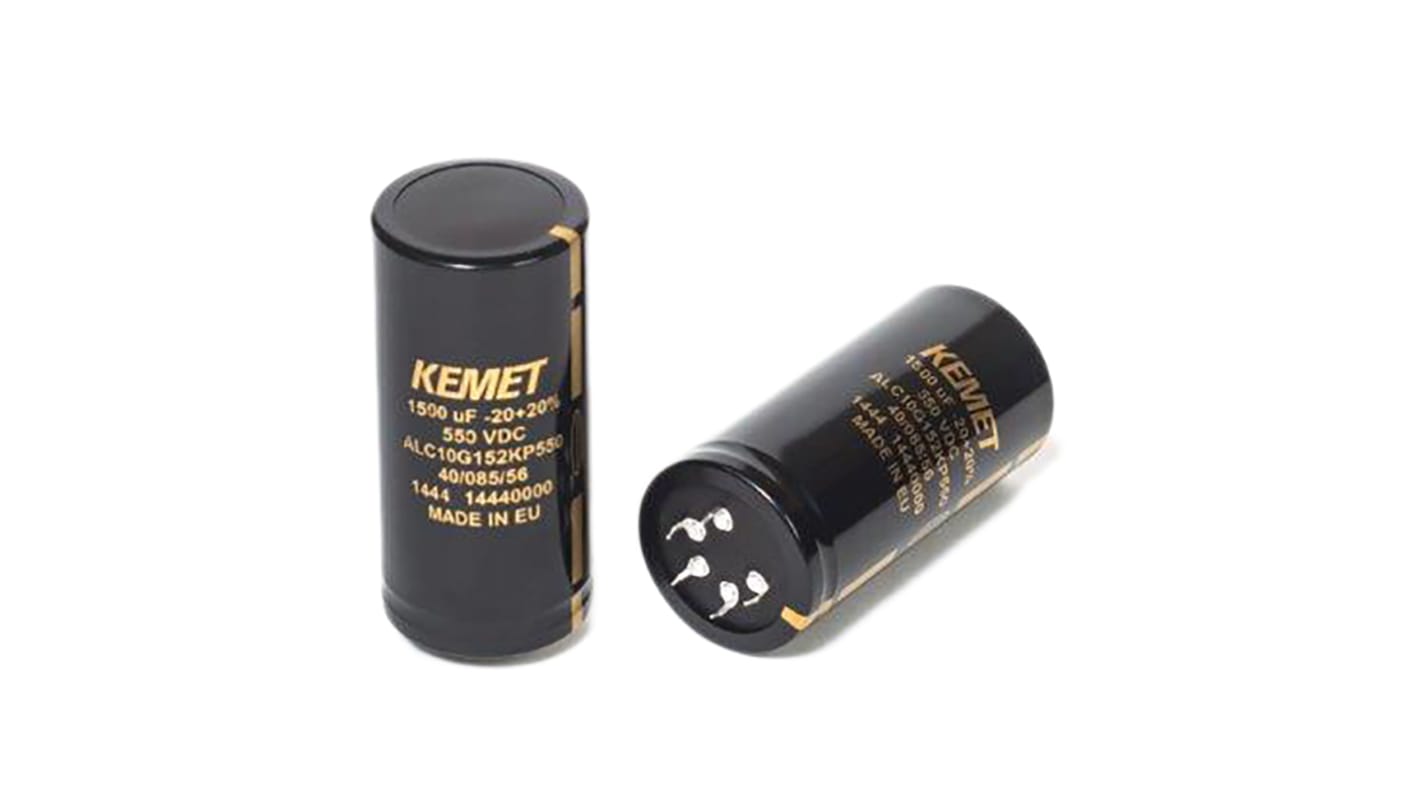 Condensador electrolítico KEMET serie ALC10, 120μF, ±20%, 550V dc, de encaje a presión, 30 (Dia.) x 40mm, paso 10mm