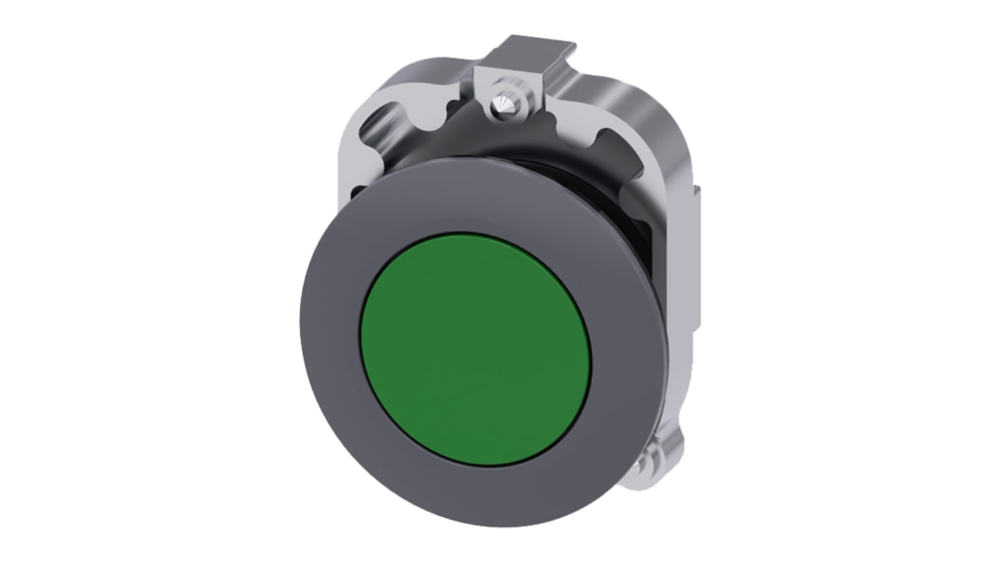 Cabezal de pulsador Siemens serie SIRIUS ACT, Ø 30mm, de color Verde, Momentáneo, IP66, IP67, IP69K