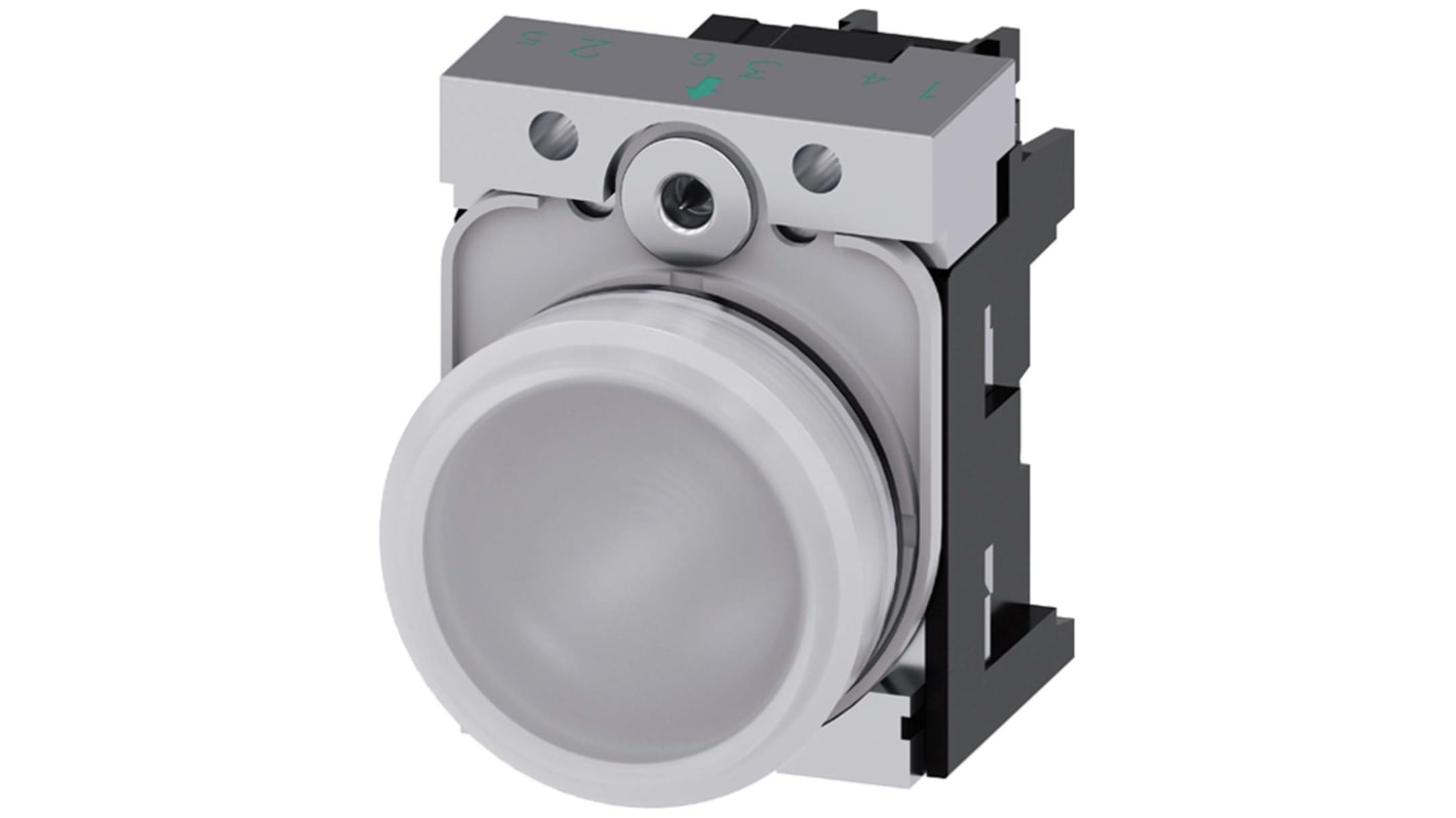 Siemens, SIRIUS ACT, Panel Mount White LED Pilot Light, 22mm Cutout, IP20, Round, 24V ac/dc