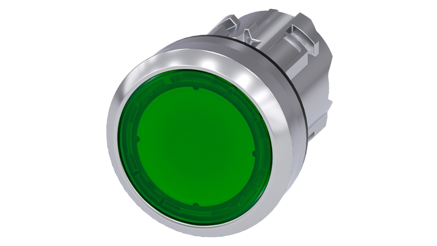 Cabezal de pulsador Siemens serie SIRIUS ACT, Ø 22mm, de color Verde, Momentáneo, IP66, IP67, IP69K