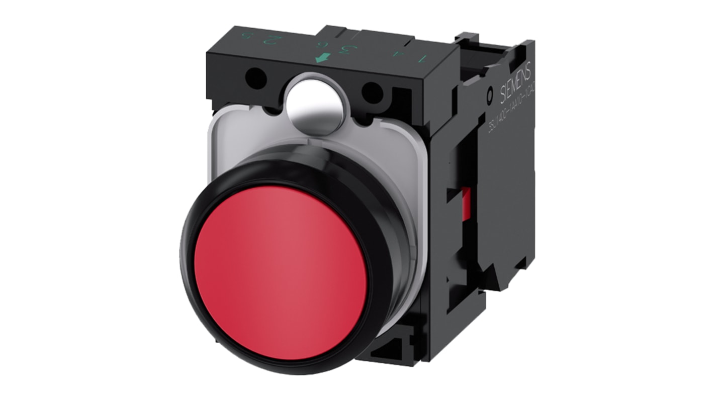 Unidad completa de botón pulsador Siemens SIRIUS ACT, color de botón Rojo, SPST, Montaje en Panel