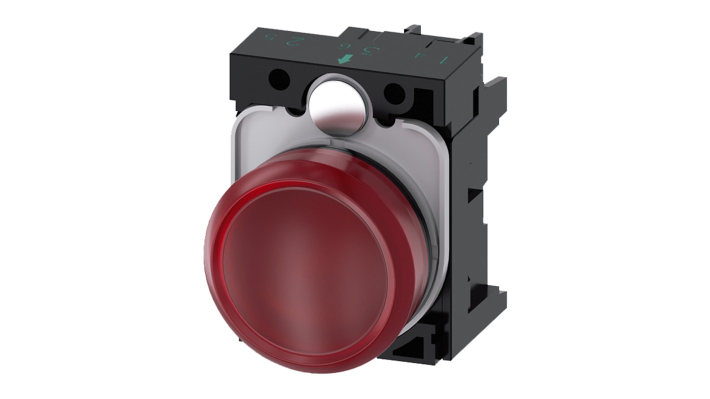 Siemens, SIRIUS ACT, Panel Mount Red LED Pilot Light, 22mm Cutout, IP20, Round, 24V ac/dc