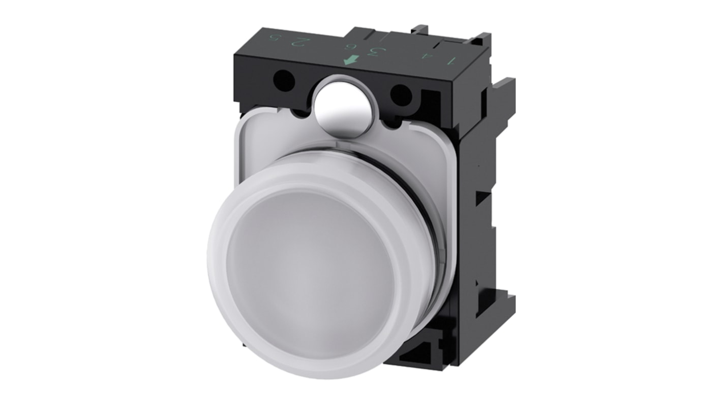 Siemens, SIRIUS ACT, Panel Mount White LED Pilot Light, 22mm Cutout, IP20, Round, 230V ac