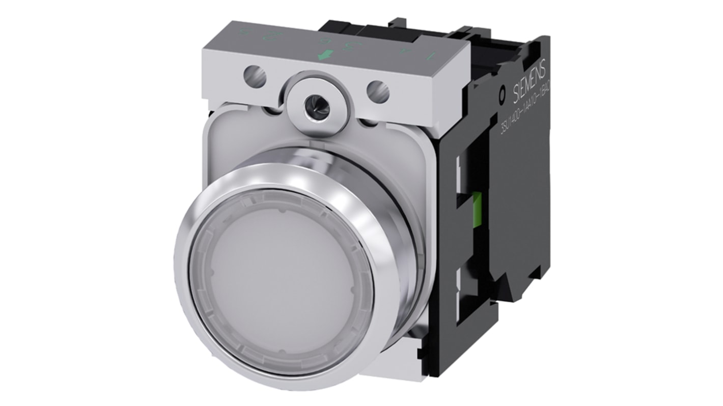 Siemens SIRIUS ACT Series Illuminated Push Button Complete Unit, Panel Mount, 22mm Cutout, SPST, White LED, IP66, IP67,
