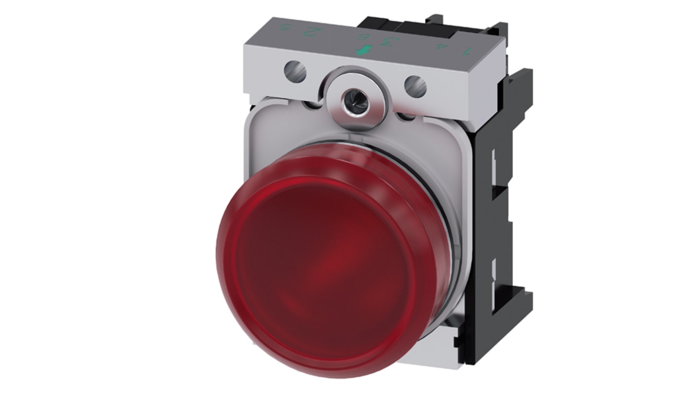 Siemens, SIRIUS ACT, Panel Mount Red LED Pilot Light, 22mm Cutout, IP20, Round, 24V ac/dc