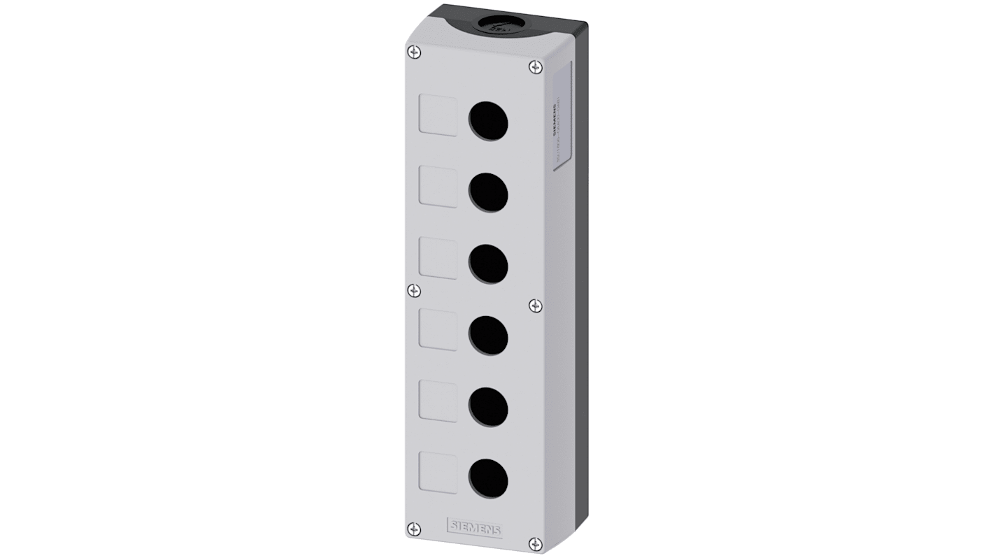 Carcasa de botón pulsador Siemens IP66, IP67, IP69(IP69K), 6 aberturas, diám. 22mm 85 x 280 x 64mm