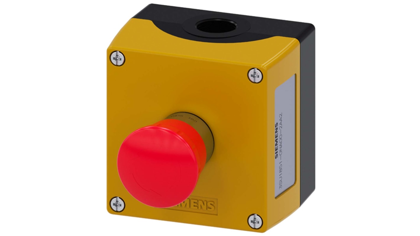 Siemens 3SU1 Series Twist Release Emergency Stop Push Button, Surface Mount, 1NC