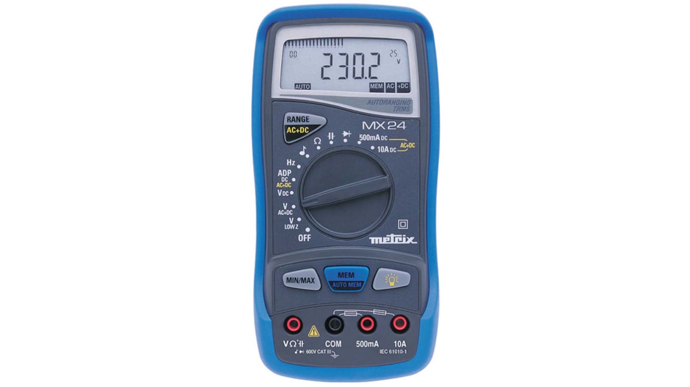 Chauvin Arnoux MX 24 Handheld LCD Digital Multimeter, True RMS, 20A ac Max, 750V ac Max - UKAS Calibrated