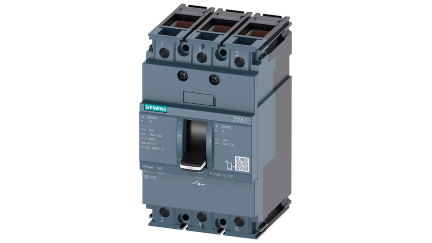 Siemens 3P Pole Isolator Switch - 63A Maximum Current, 42.84kW Power Rating, IP40