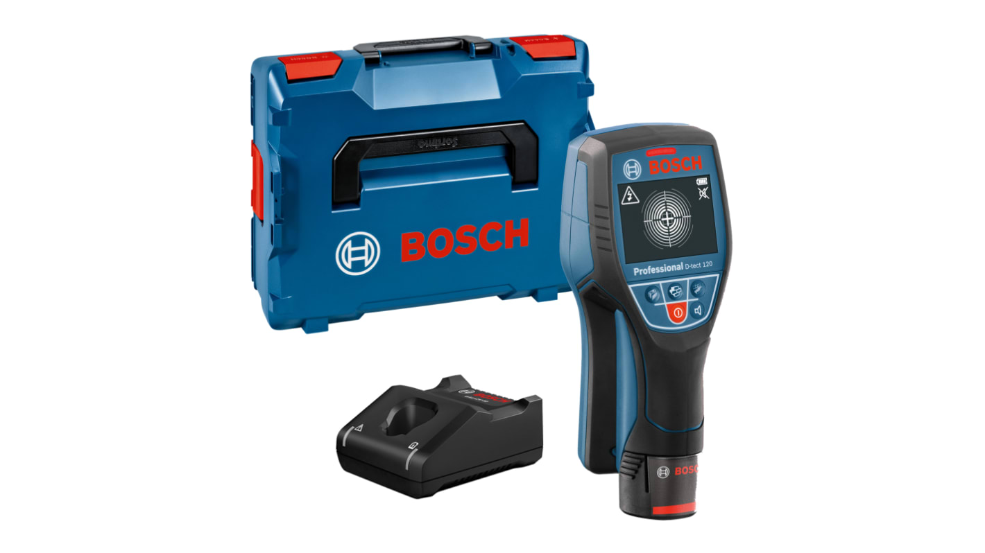 Escáner de pared Bosch D-tect 120, detección de metal hasta 120mm y cables eléctricos hasta 60mm, con display LED