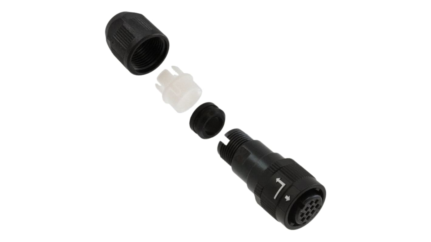 Conector circular Hirose macho serie HR34B de 10 vías hembra, tamaño carcasa 12, montaje aéreo, IP67, IP68