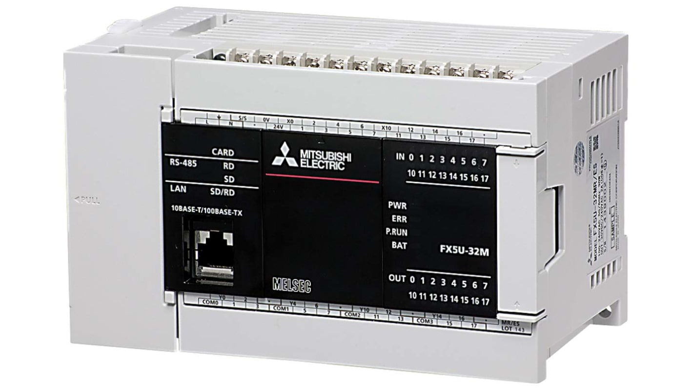 Controlador lógico Mitsubishi Electric FX5U, 16 entradas tipo Sink, Source, 16 salidas tipo Relay, Transistor,