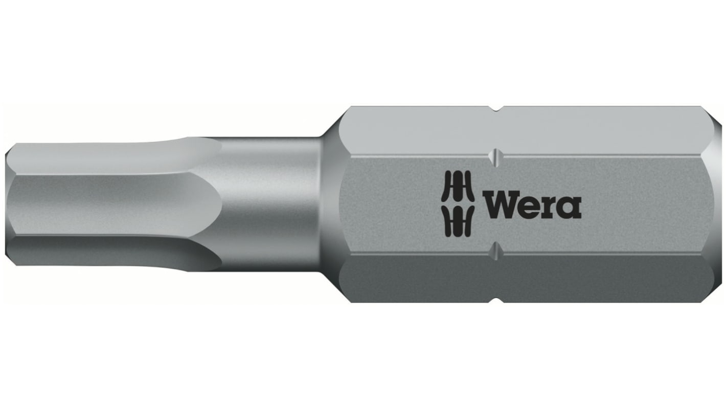 Wera Hexagon Screwdriver Bit, 2 mm Tip, 1/4 in Drive, Hexagon Drive, 25 mm Overall