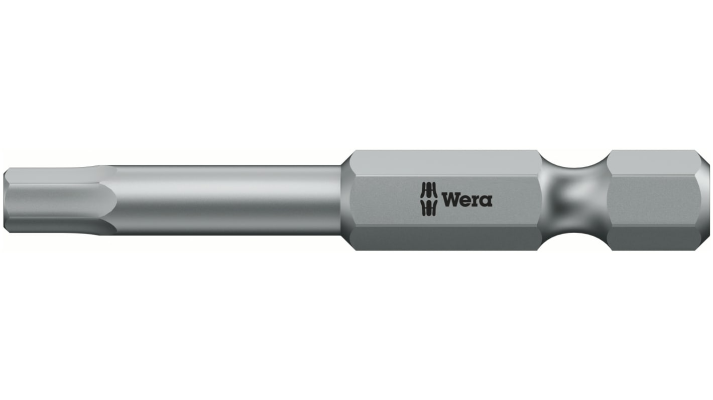 Wera Hexagon Screwdriver Bit, 2 mm Tip, 1/4 in Drive, Hexagon Drive, 50 mm Overall