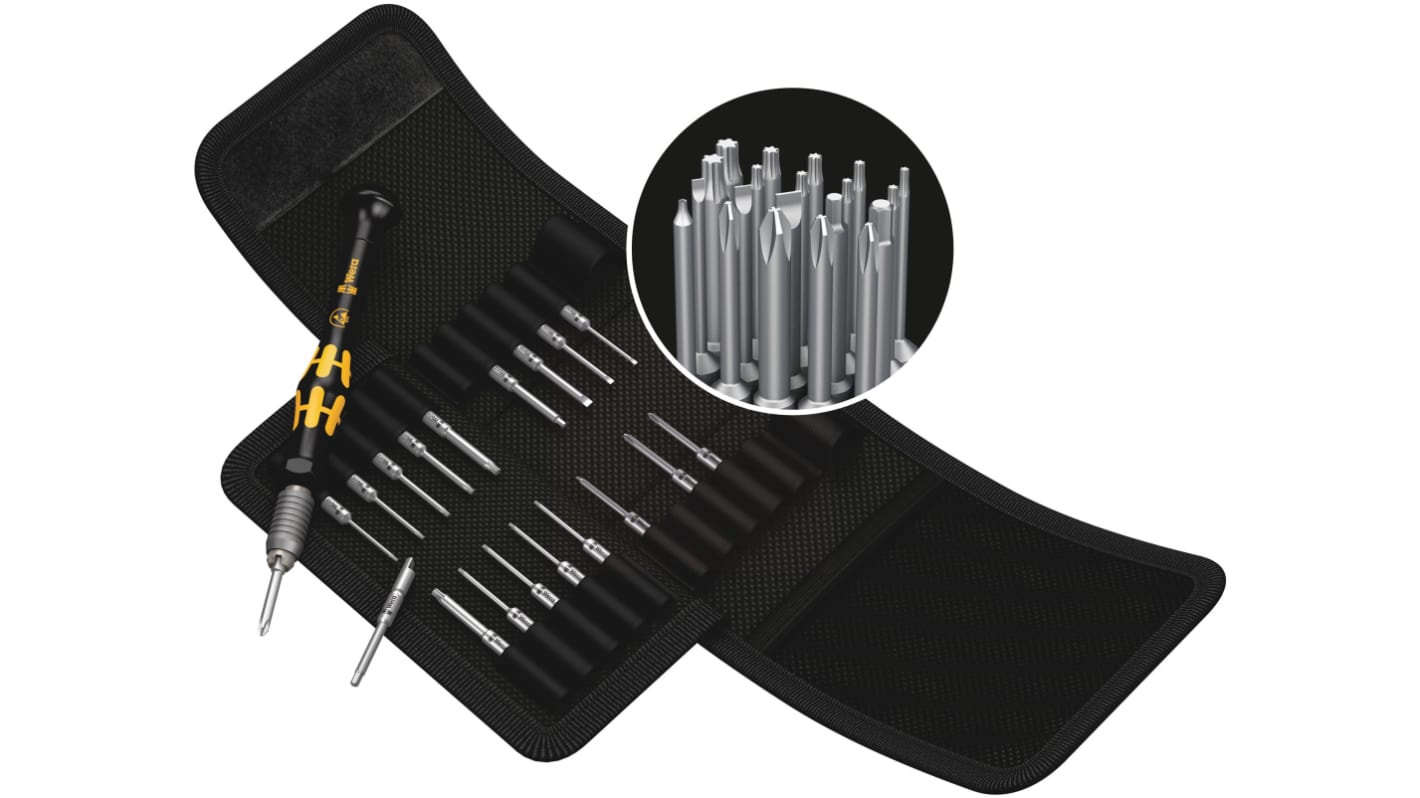 Wera Phillips; Hex-Plus; Slotted; Torx; Torx Plus Interchangeable Precision Screwdriver Set, 20-Piece, ESD-Safe