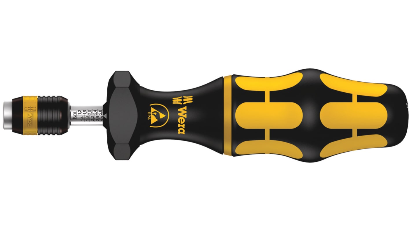 Wera Adjustable Hex Torque Screwdriver, 11.0 → 29.0lb/in, 1/4 in Drive, ESD Safe, ±6 % Accuracy