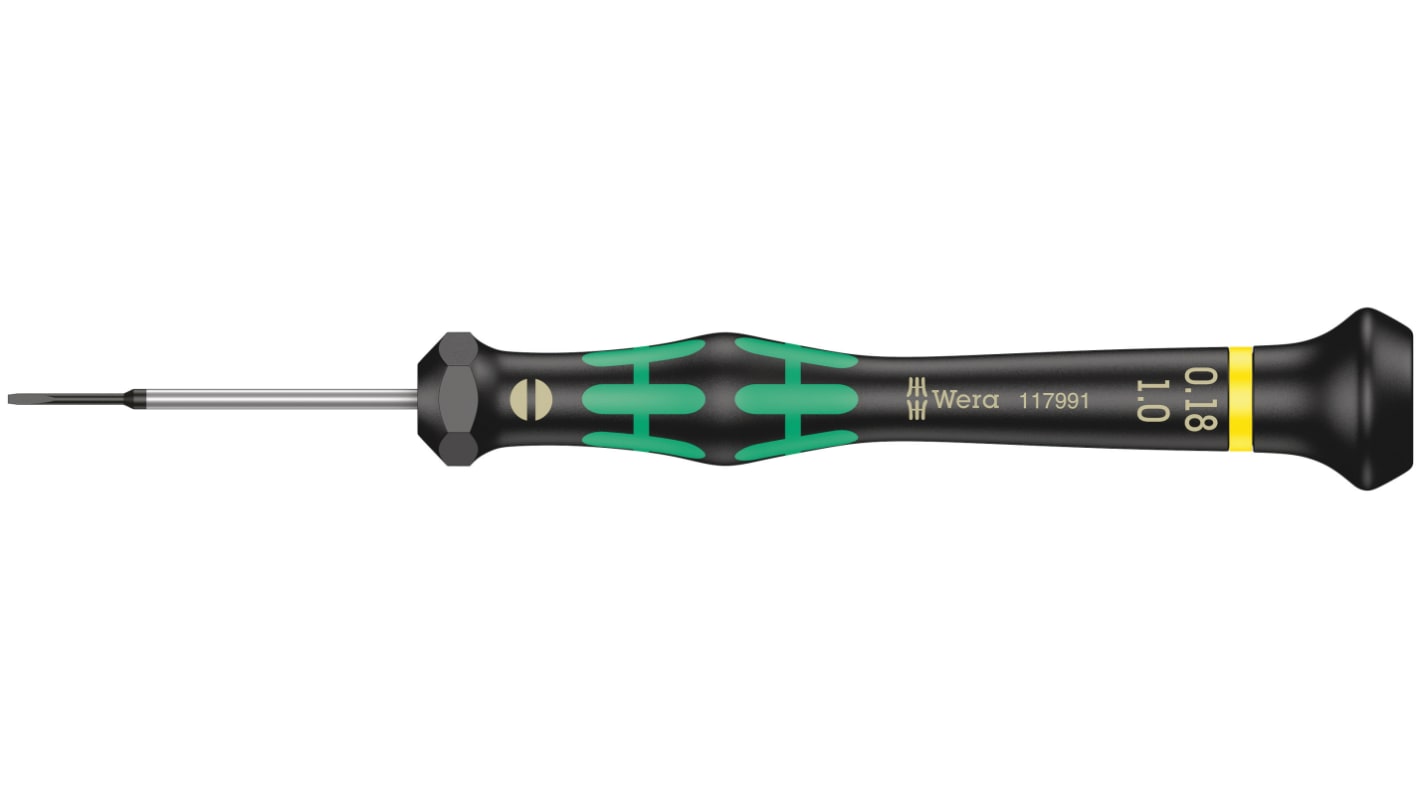 Wera Slotted Precision Screwdriver, 1 x 0.18 mm Tip, 40 mm Blade, 137 mm Overall