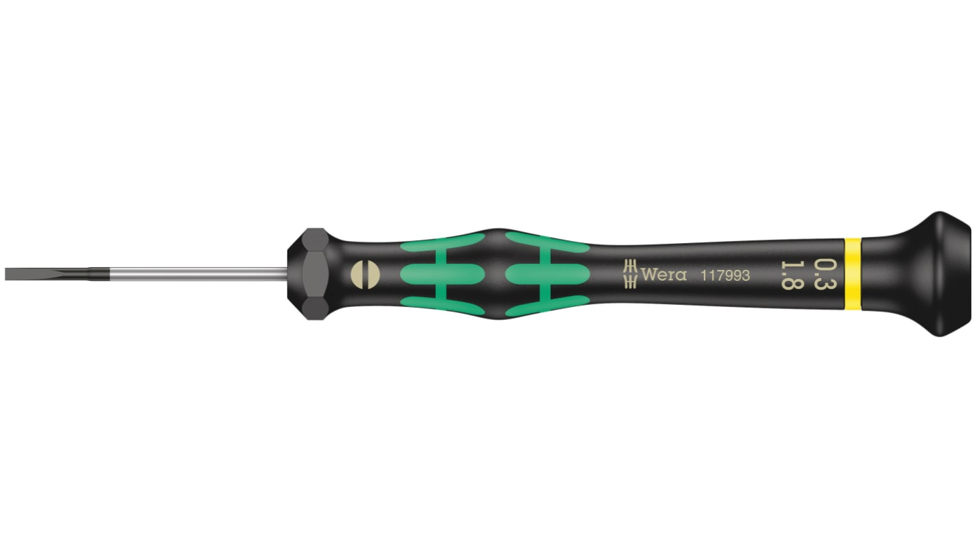 Wera Slotted Precision Screwdriver, 1.8 x 0.3 mm Tip, 40 mm Blade, 137 mm Overall