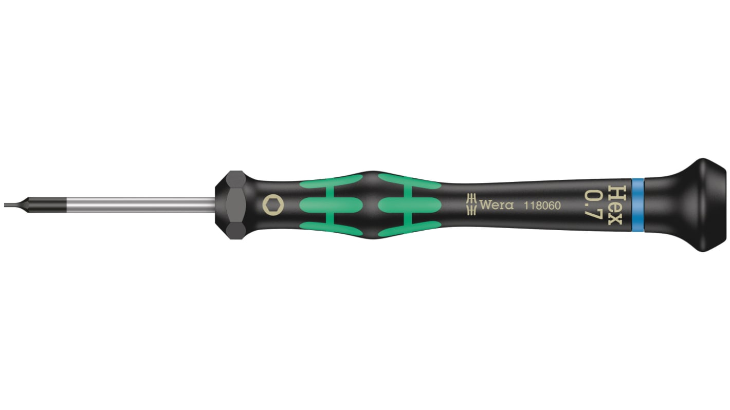 Wera Hexagon Precision Screwdriver, 0.7 mm Tip, 40 mm Blade, 137 mm Overall