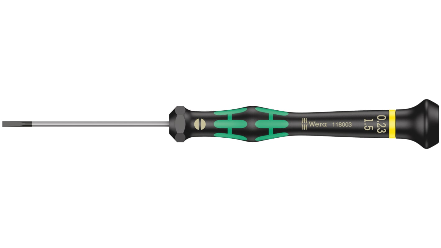 Wera Slotted Precision Screwdriver, 1.5 x 0.23 mm Tip, 60 mm Blade, 157 mm Overall