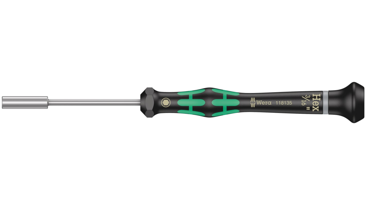 Wera Hexagon Nut Driver, 3/16 in Tip, 60 mm Blade, 157 mm Overall