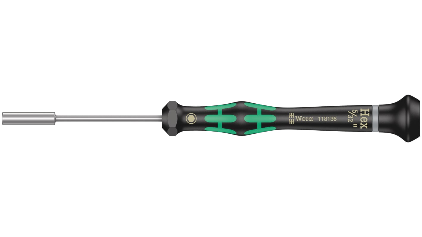 Wera Hexagon Nut Driver, 5/32 in Tip, 60 mm Blade, 157 mm Overall