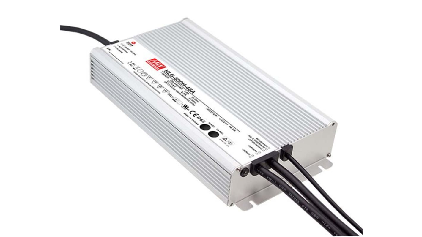 Driver LED tensión constante MEAN WELL HLG-600H de salidas, IN: 127 → 431 V dc, 90 → 305 V ac, OUT: 48V,